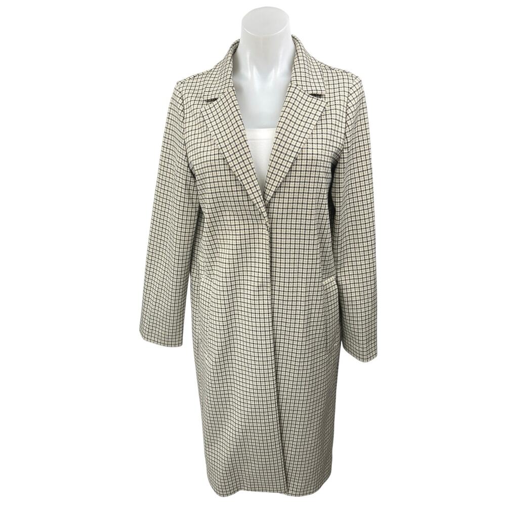 H&M Multicolor Plaid Checkered Notch Collar Trench Over Coat Blazer Jacket Sz 0